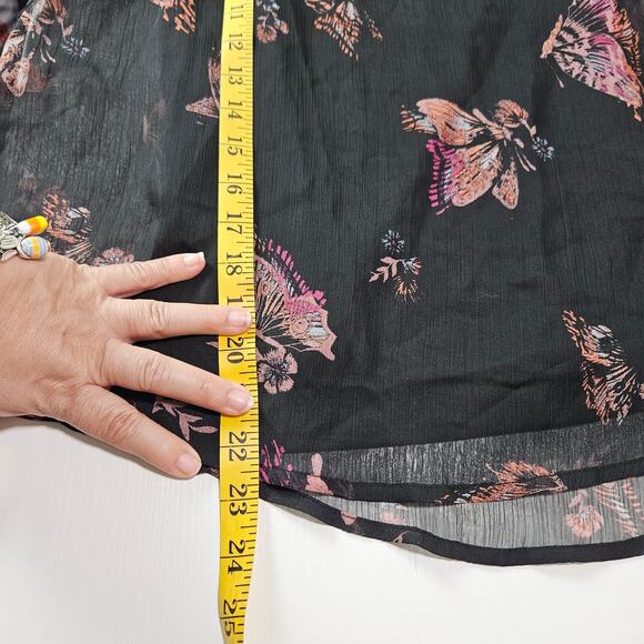Mudd Cold Shoulder Blouse Womens XS Black Butterfly Print Sheer Boho Fairy Y2K - Picture 10 of 10